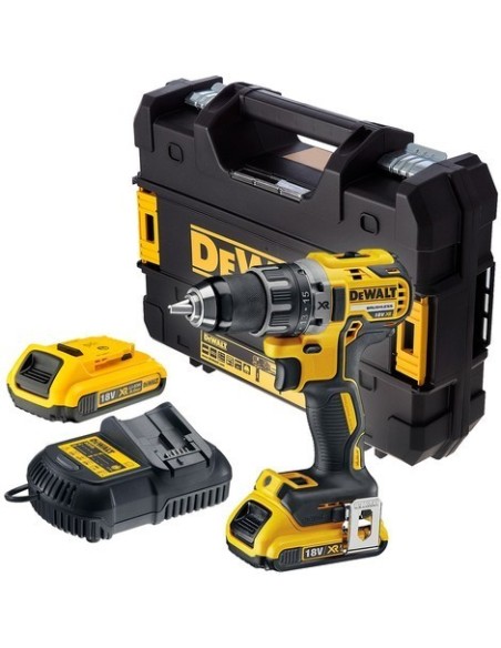 Taladro Atornillador sin escobillas XR 18V 13mm 70Nm + Baterías2Ah + Maletín DeWALT
