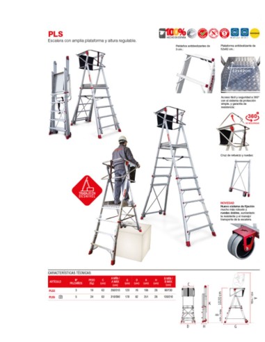 Escalera con amplia plataforma y altura regulable PLS5