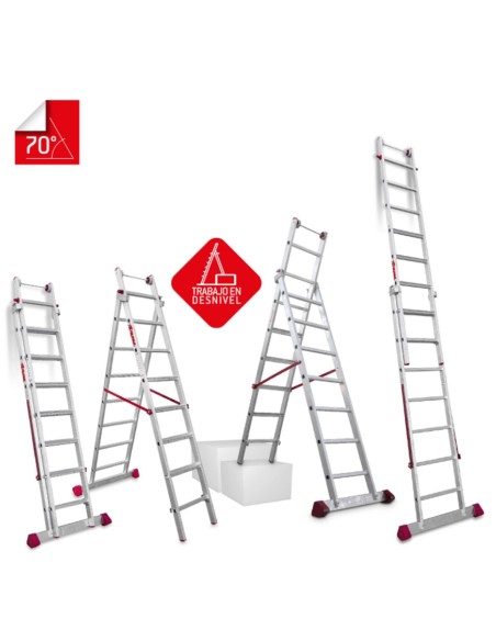 Escalera multiuso de 2 tramos con peldaños cómodos EN1408 7+8 Peldaños