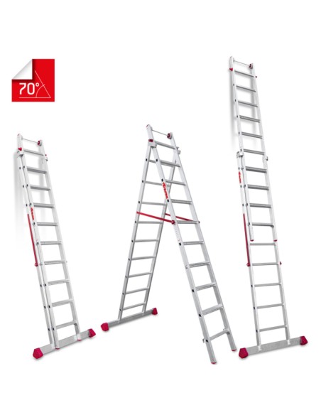 Escalera multiuso de 2 tramos con peldaños cómodos EN1410 9+10 Peldaños