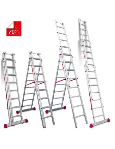 Escalera multiuso de 3 tramos con peldaños cómodos EN1508 7+8+8 Peldaños