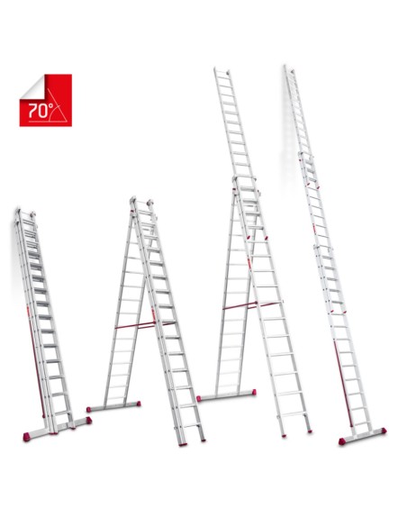 Escalera multiuso de 3 tramos con peldaños cómodos EN1515 14+15+15 Peldaños