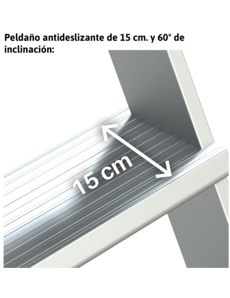 Escalera de aluminio con plataforma y vuelo| Inclinación de 60º SB60-6 6 Peldaños