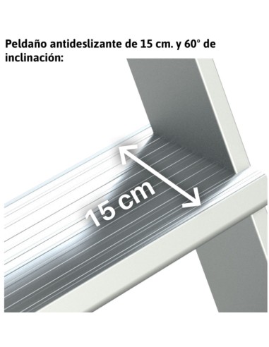 Escalera de aluminio con plataforma y vuelo| Inclinación de 60º SB60-13 13 Peldaños