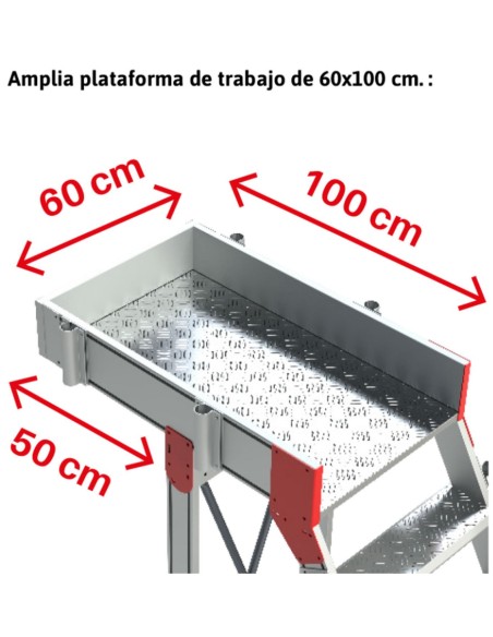 Escalera de aluminio con plataforma y vuelo| Inclinación de 60º SB60-15 15 Peldaños