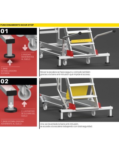 Escalera de aluminio con plataforma y cuatro ruedas | Inclinación de 60º SY60-08 8 Peldaños