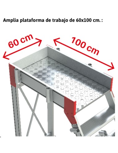 Escalera de aluminio con plataforma y cuatro ruedas | Inclinación de 60º SY60-11 11 Peldaños