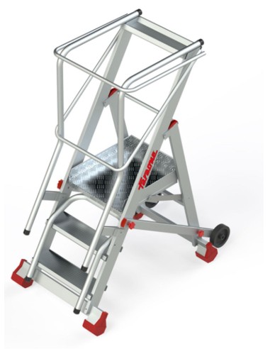 Escalera de almacén con plataforma y ruedas  SMT70  3 Peldaños