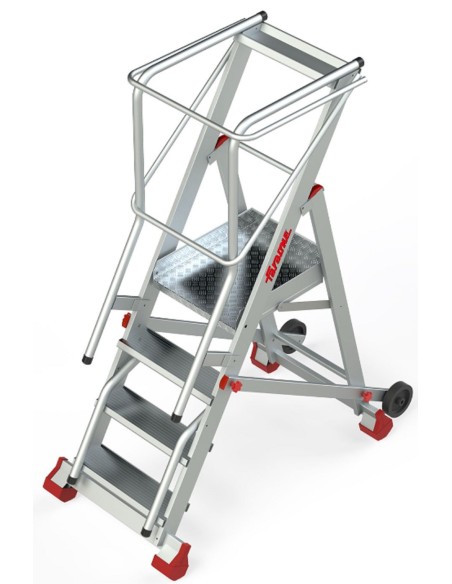 Escalera de almacén con plataforma y ruedas SMT100 4 Peldaños