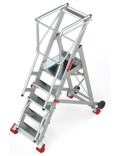 Escalera de almacén con plataforma y ruedas SMT120 5 Peldaños