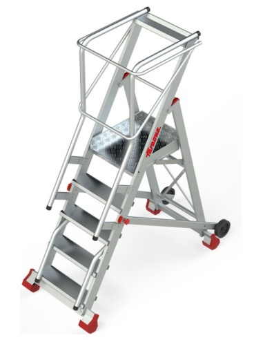 Escalera de almacén con plataforma y ruedas SMT120 5 Peldaños