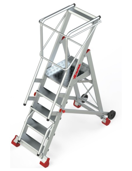 Escalera de almacén con plataforma y ruedas SMT120 5 Peldaños