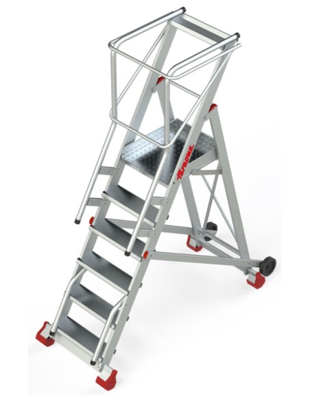 Escalera de almacén con plataforma y ruedas SMT150 6 Peldaños