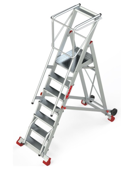 Escalera de almacén con plataforma y ruedas SMT200 7 Peldaños