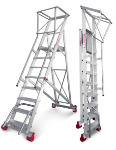 Escalera de almacén con plataforma y ruedas SMT250 8 Peldaños