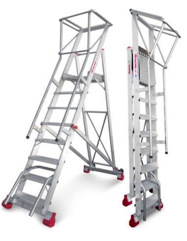 Escalera de almacén con plataforma y ruedas SMT250 8 Peldaños