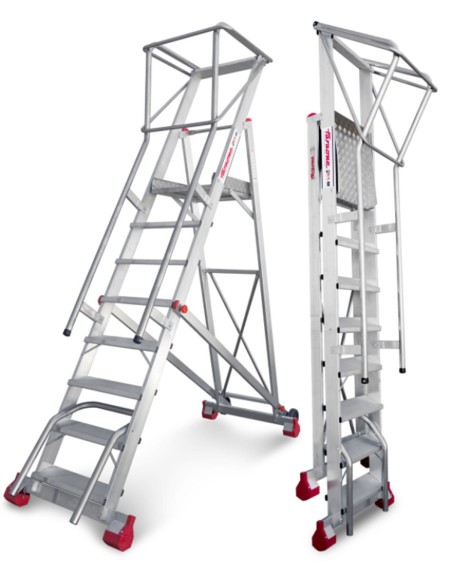 Escalera de almacén con plataforma y ruedas SMT250 8 Peldaños