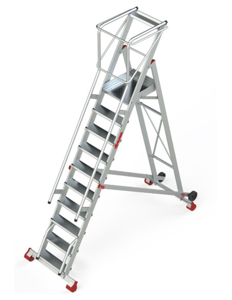 Escalera de almacén con plataforma y ruedas SMT300 10 Peldaños