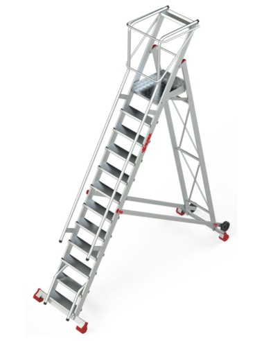 Escalera de almacén con plataforma y ruedas SMT350 12 Peldaños