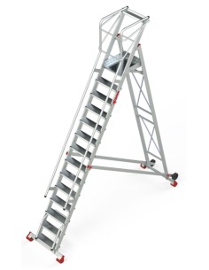 Escalera de almacén con plataforma y ruedas SMT400 14 Peldaños