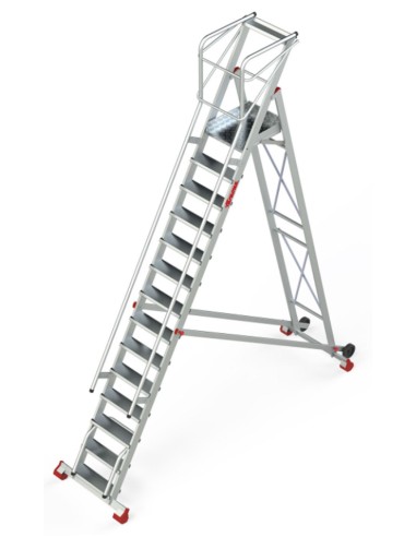 Escalera de almacén con plataforma y ruedas SMT400 14 Peldaños
