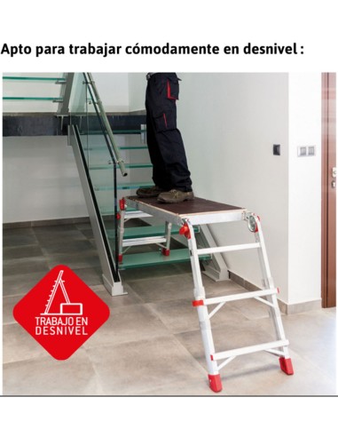 Plataforma de trabajo plegable y regulable en altura PLAT-T  1+2 Peldaños