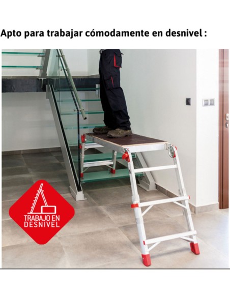Plataforma de trabajo plegable y regulable en altura PLAT-T  1+2 Peldaños