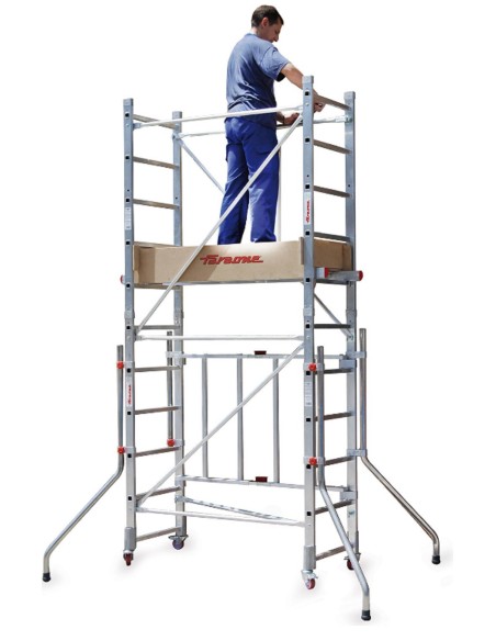 Andamio de aluminio con ruedas y plataforma de 140x60 cm.  PACK-140- 1 Y 2