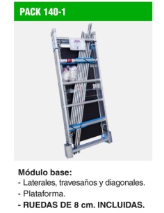 Andamio de aluminio con ruedas y plataforma de 140x60 cm. PACK-140- 1 -2 y 3 2