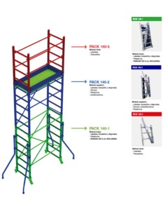 Andamio de aluminio con ruedas y plataforma de 140x60 cm. PACK-140- 1 -2 y 3