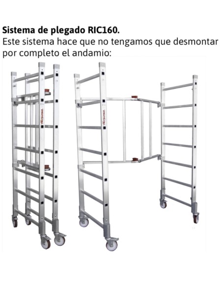 Andamio de aluminio con ruedas y plataforma de 160x80 cm  PACK-160-1-2.