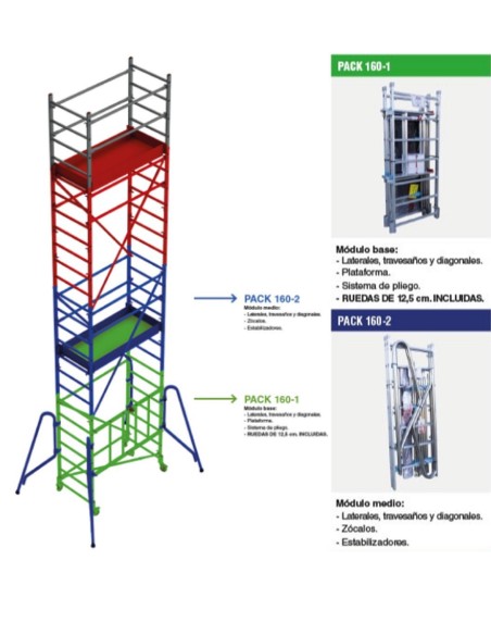 Andamio de aluminio con ruedas y plataforma de 160x80 cm  PACK-160-1-2.