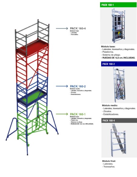 Andamio de aluminio con ruedas y plataforma de 140x60 cm. PACK-140- 1 -2 y 4