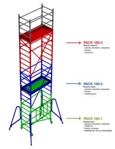 Andamio de aluminio con ruedas y plataforma de 140x60 cm. PACK-160- 1 -2 y 3 2
