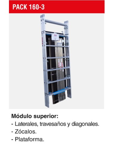 Andamio de aluminio con ruedas y plataforma de 140x60 cm. PACK-160- 1 -2 - 3 y 4