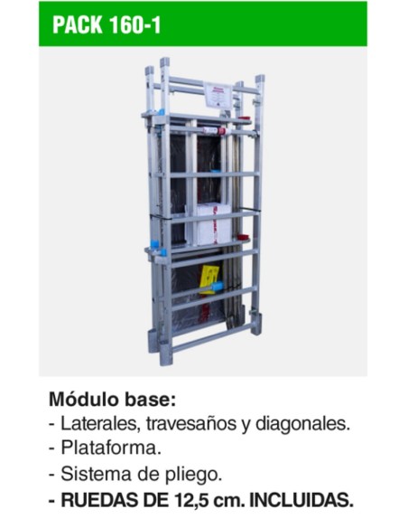Andamio de aluminio con ruedas y plataforma de 140x60 cm. PACK-160- 1 -2 - 3 y 4