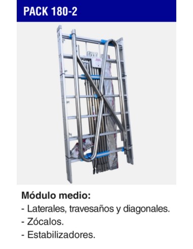 Andamio de aluminio con ruedas y plataforma de 180x105 cm.  PACK 180-1 Y 2