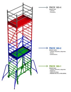 Andamio de aluminio con ruedas y plataforma de 180x105 cm. PACK 180-1 - 2 y 4 2