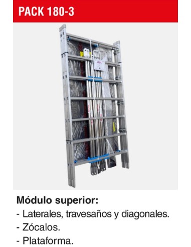 Andamio de aluminio con ruedas y plataforma de 180x105 cm. PACK 180-1 - 2 y 3