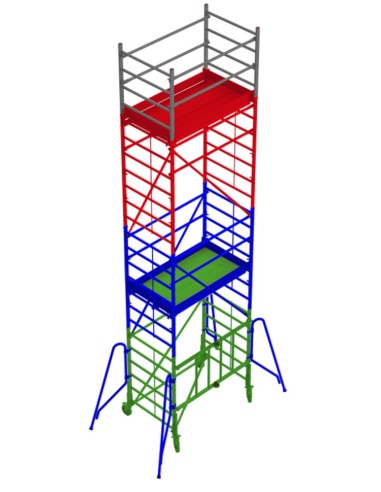 Andamio de aluminio con ruedas y plataforma de 180x105 cm. PACK 180- 1 - 2 - 3 y 4