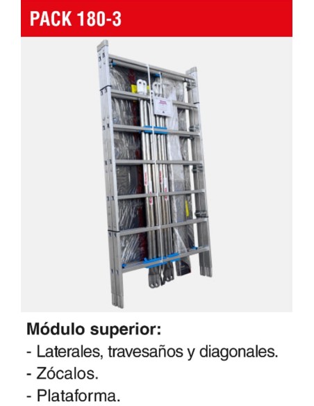 Andamio de aluminio con ruedas y plataforma de 180x105 cm. PACK 180- 1 - 2 - 3 y 4