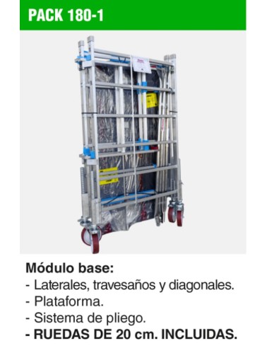 Andamio de aluminio con ruedas y plataforma de 180x105 cm. PACK 180-1 - 2 - 3- 3 y 4