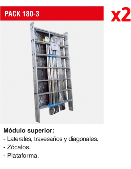 Andamio de aluminio con ruedas y plataforma de 180x105 cm. PACK 180-1 - 2 - 3- 3 y 4