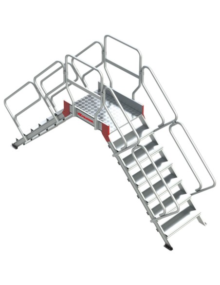Escalera de doble ascenso con plataforma,base con ruedas y tramo de ascenso a 45º. SP45-04 4 Peldaños