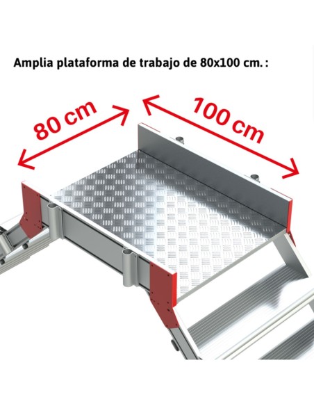 Escalera de doble ascenso con plataforma,base con ruedas y tramo de ascenso a 45º. SP45-07 7 Peldaños