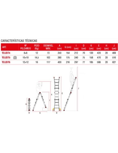 Escalera telescópica de aluminio multiusos súper profesional TELEST5