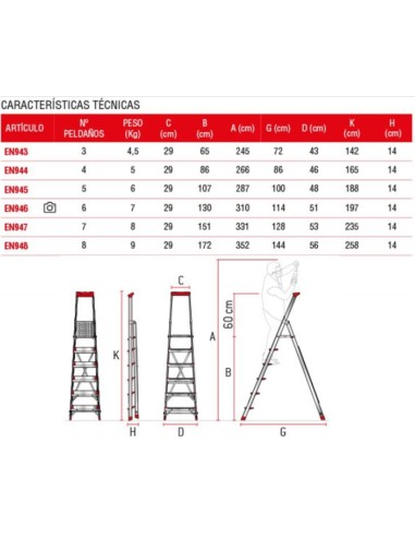 Escalera de tijera con peldaños cómodos EN945