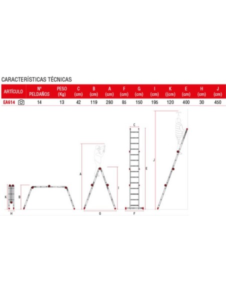 Escalera articulada multiuso en aluminio EA614