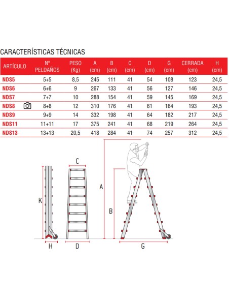 Escalera de tijera de doble subida NDS05 7+7 Peldaños