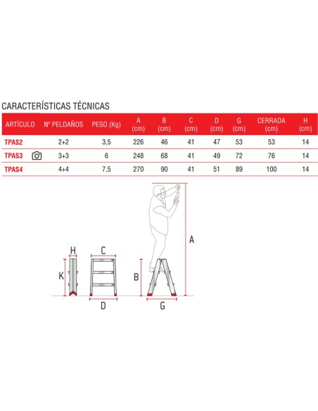 Taburete de doble subida TPAS4 4+4 Peldaños